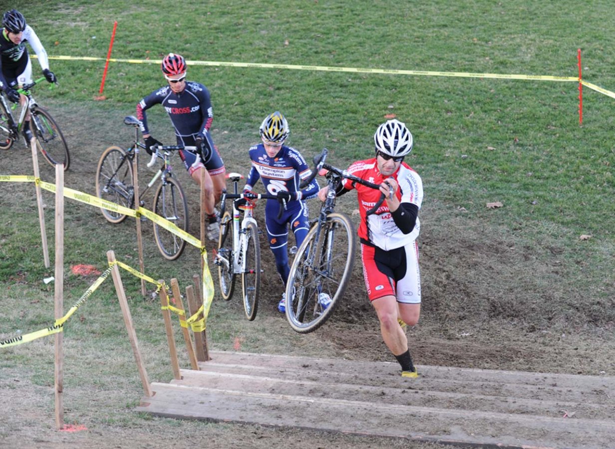 Brian Wilichoski (cyclocrossworld.com) takes the front up the stairs ©Natalia Boltukhova | Pedal Power Photography | 2010