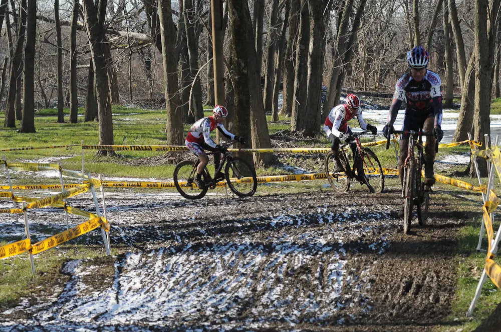 Overend and Norm Kreiss through the frozen rut section during the Men\'s 55-59 race. ©Steve Anderson