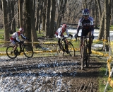 Overend and Norm Kreiss through the frozen rut section during the Men's 55-59 race. ©Steve Anderson
