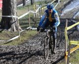 Benny Anderson of Sweden keeping it upright in the slick muddy conditions of the Mens 55-59 race. ©Steve Anderson