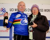 New 75+ World Cyclocross Champion Ron Riley of Bike Station Aptos and his wife celebrate. ©Steve Anderson