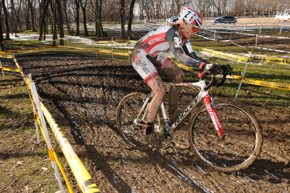 Shannon Gibson of Stan;s Notubes on her way to the win in the Womens 45-49 race. ©Steve Anderson