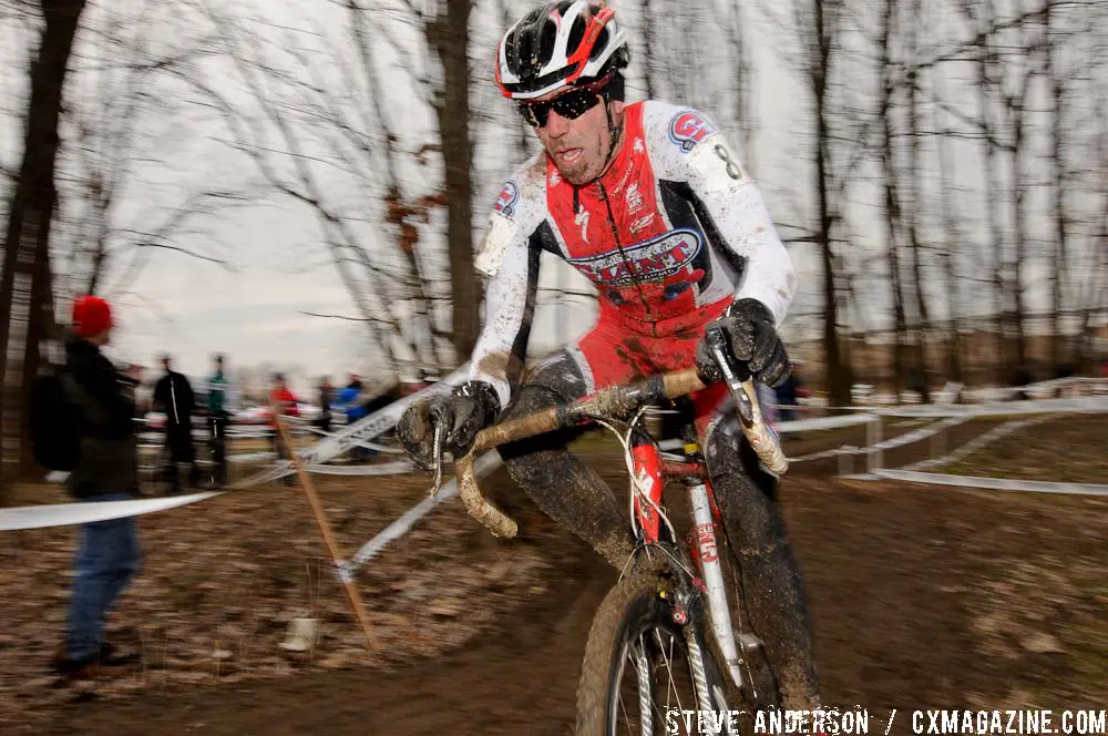 Gannon Myall keeps it upright on his way to a 3rd place finish in the mens 45-49 race. ©Steve Anderson