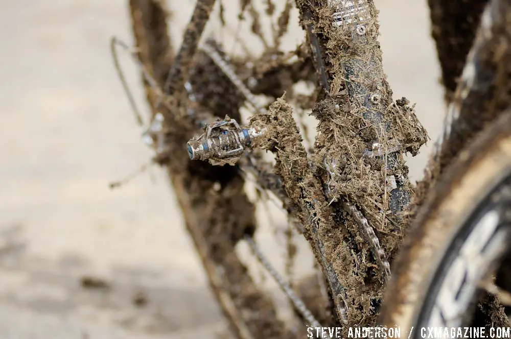 Pounds of grass and mud coated many bikes. ©Steve Anderson