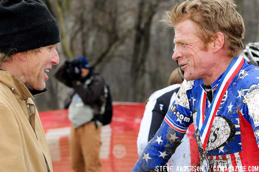 Don Myrah (R) and Stephen Tilford (L) compair notes on each others race.©Steve Anderson