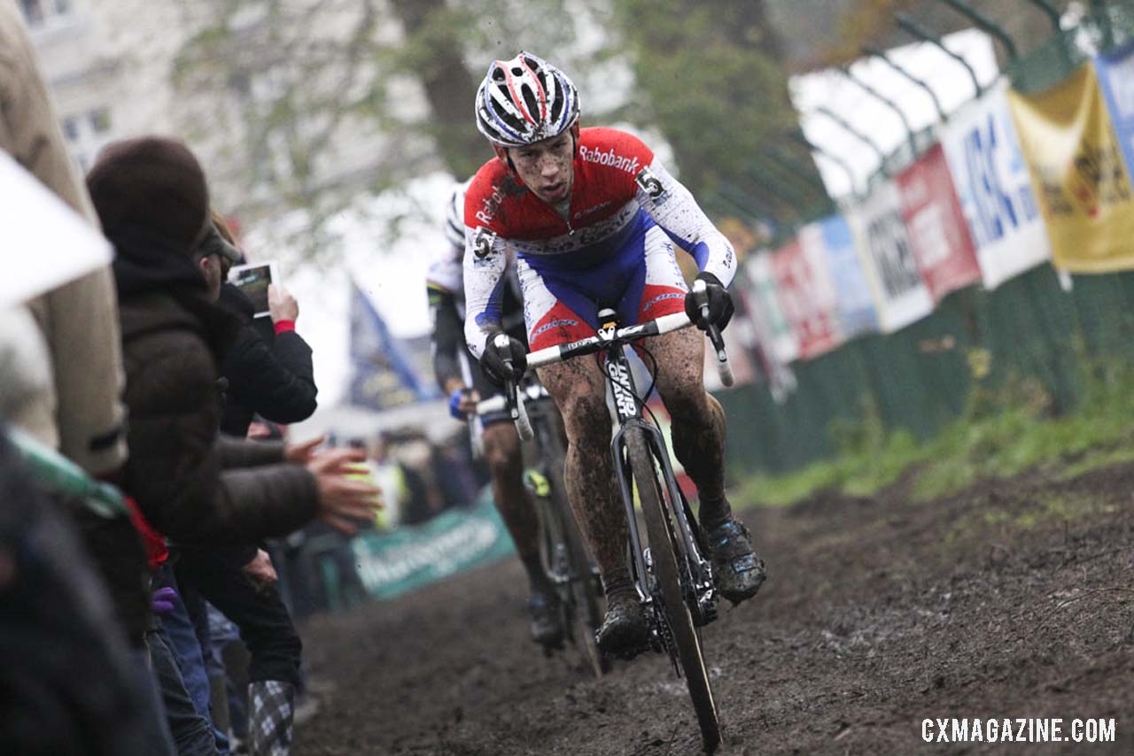 Lars van der Haar on the straight away. Â©Â Bart Hazen / Cyclocross Magazine