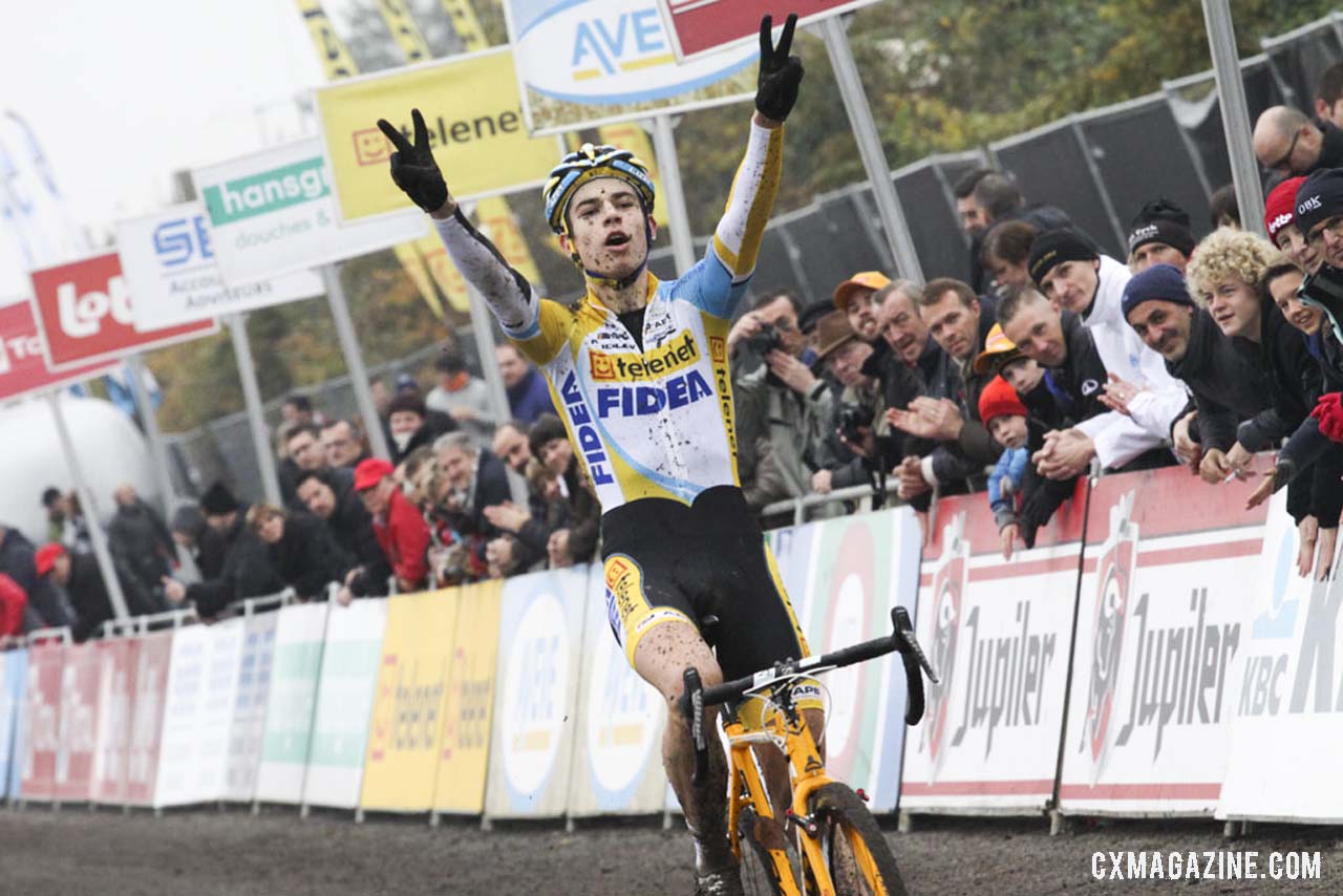 Wout van Aert takes his second win of the weekend at Superprestige Gavere 2013. Â© Bart Hazen / Cyclocross Magazine
