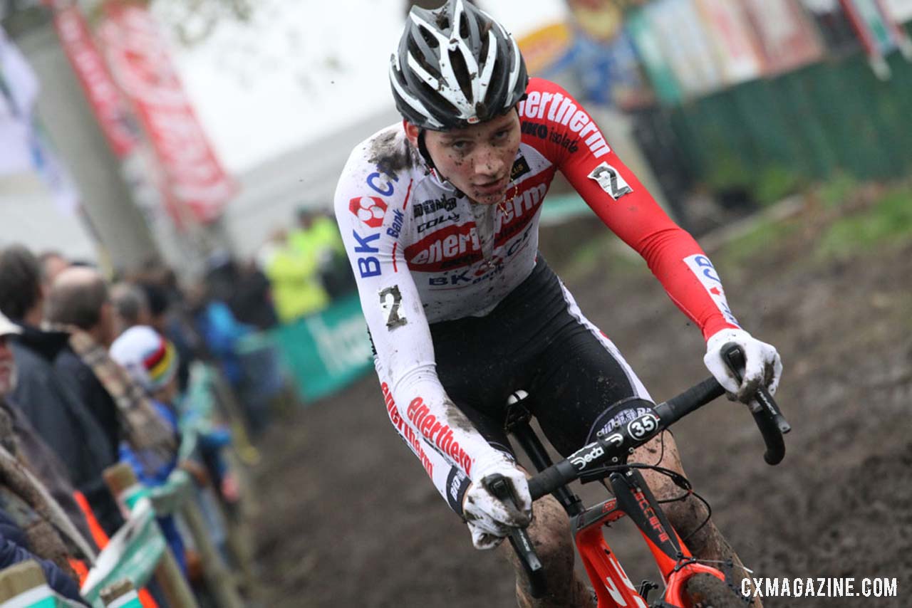 Mathieu van der Poel (Enertherm-BKCP) makes his way through the course. Â© Bart Hazen / Cyclocross Magazine