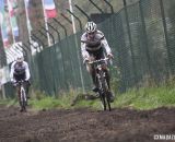 Philipp Walsleben ahead of Sven Nys on the straight away. Â©Â Bart Hazen / Cyclocross Magazine
