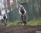 Philipp Walsleben ahead of Sven Nys on the straight away. Â©Â Bart Hazen / Cyclocross Magazine