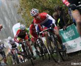 Lars van der Haar (Rabobank), center, negotiating an uphill section of the course. Â© Bart Hazen / Cyclocross Magazine