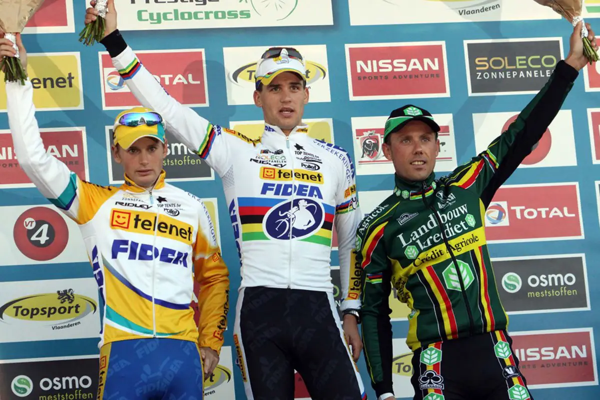 Pauwels (l), Stybar and Nys on the podium in Zonhoven. © Bart Hazen