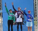 The women's podium: 1) Miller 2) Brems 3) Baumsteiger. Surf City Cyclocross Series Finale, Aptos High School, 1/10/10. ? Cyclocross Magazine