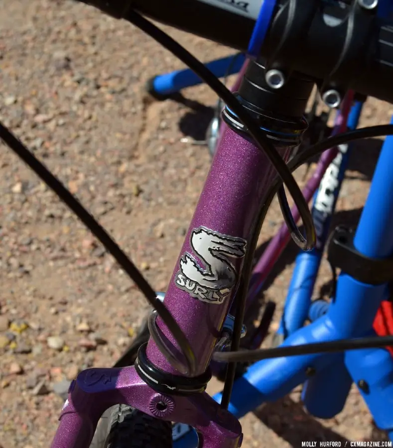 Surly\'s headbadge reminds us that The Straggler is in a line of classic ’cross rigs. Interbike 2013 © Cyclocross Magazine