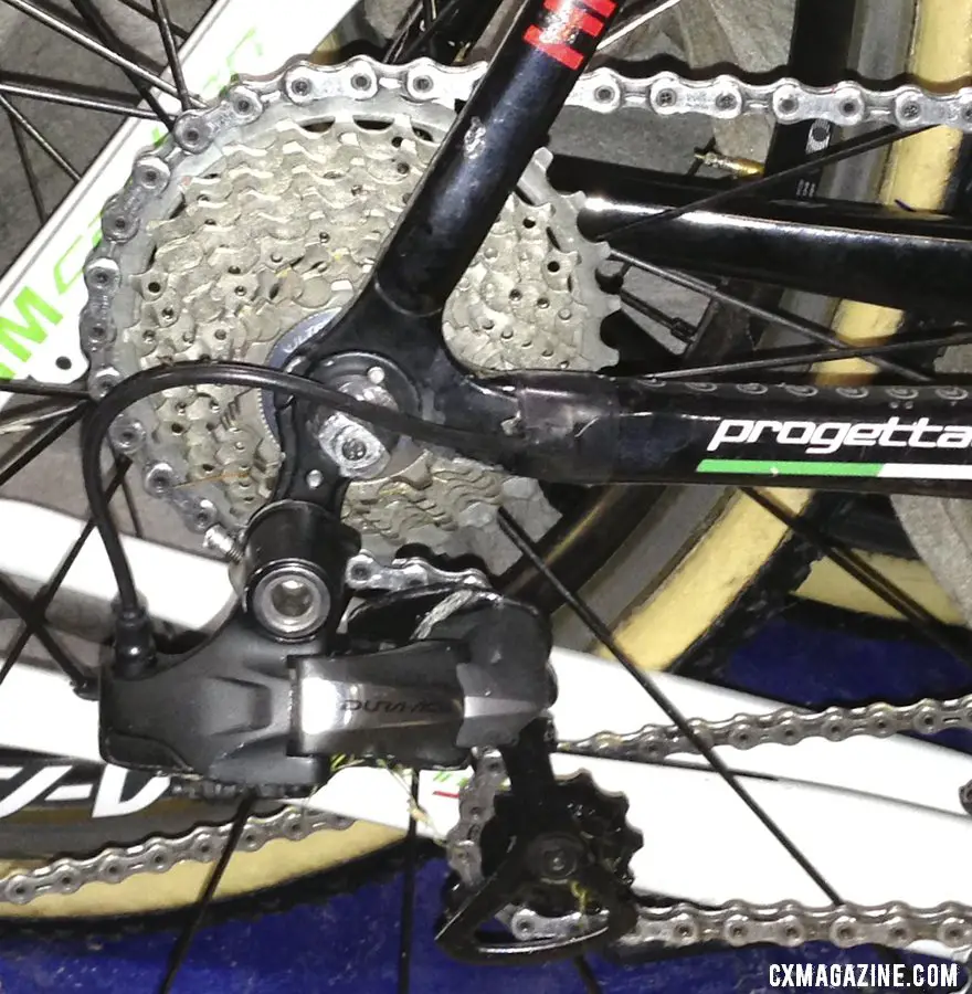 An Ultegra-level cassette with custom 28t cog was one unique item on Sven Nys\' 2013 World Championship-winning Colnago Cross Prestige.  © Cyclocross Magazine