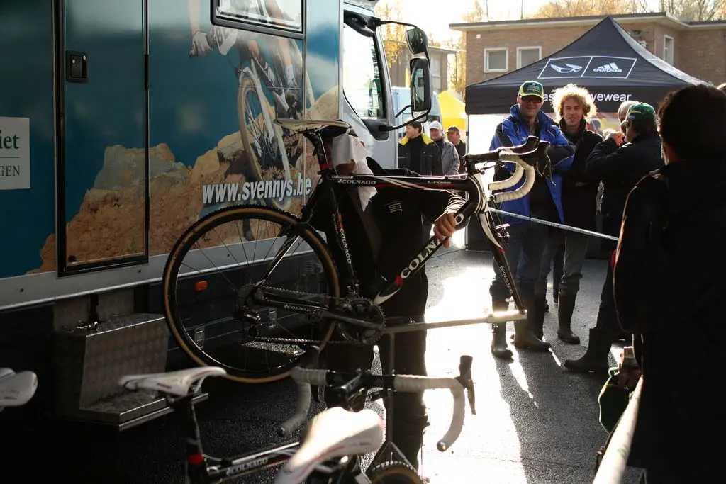 A mechanic works on Nys\' Bike. ? Dan Seaton