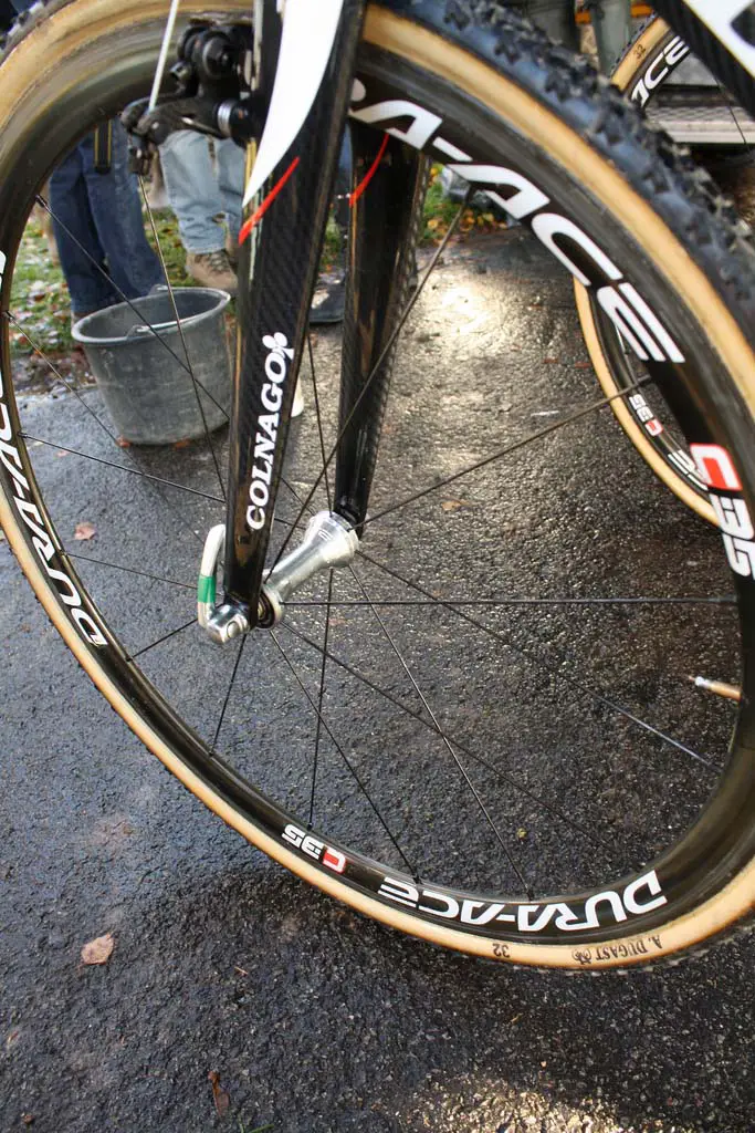 Nys uses a variety of wheels, including these relatively deep Dura Ace C35 rims, not yet released to the public and expected to weigh 1240 grams. ? Dan Seaton