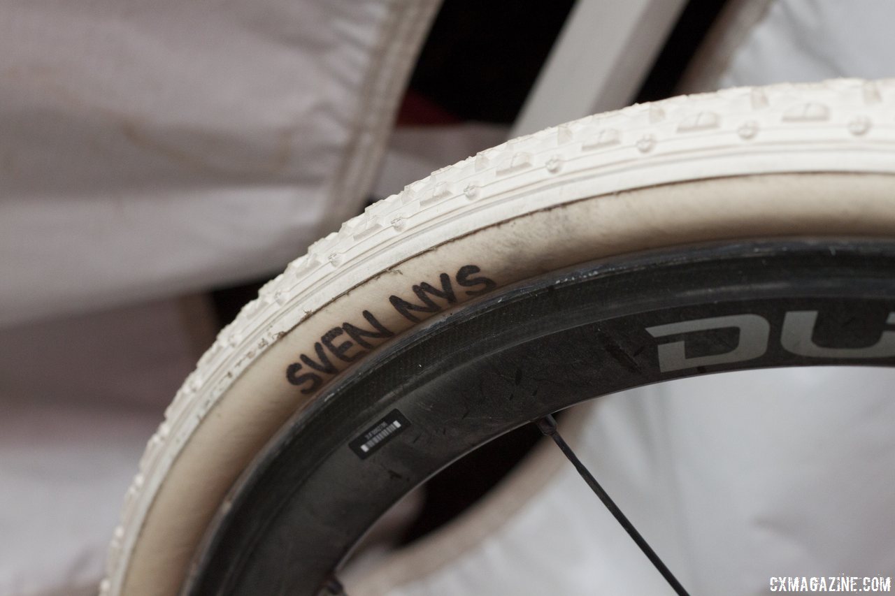 Only one rider this year gets Dugast tires with these markings. © Cyclocross Magazine