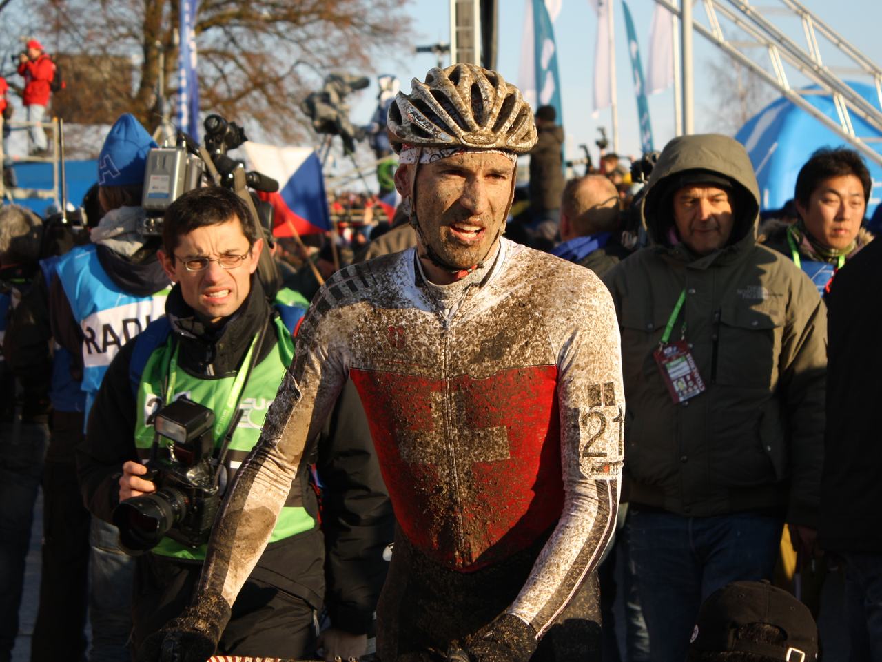 Swiss racer Heule mixed it up at the front of the race. 2010 Cyclocross World Championships, Tabor. ? Dan Seaton