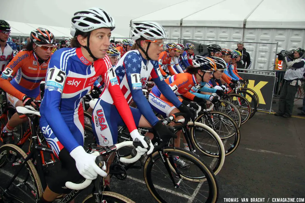 Wyman in the foreground, and Compton tries to prepare for the work ahead. 2012 Elite Women Worlds ©Thomas Van Bracht 