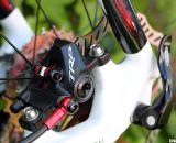 The Parabox hydraulic caliper mounts on the chainstay of the Stevens disc cyclocross bike. TRP Brakes Parabox Hydraulic Disc Brake Adaptor. © Cyclocross Magazine
