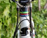 With hydraulic lines, brake cables, and electronic shift wires, it gets a bit busy with Di2 and the TRP Brakes Parabox Hydraulic Disc Brake Adaptor. © Cyclocross Magazine