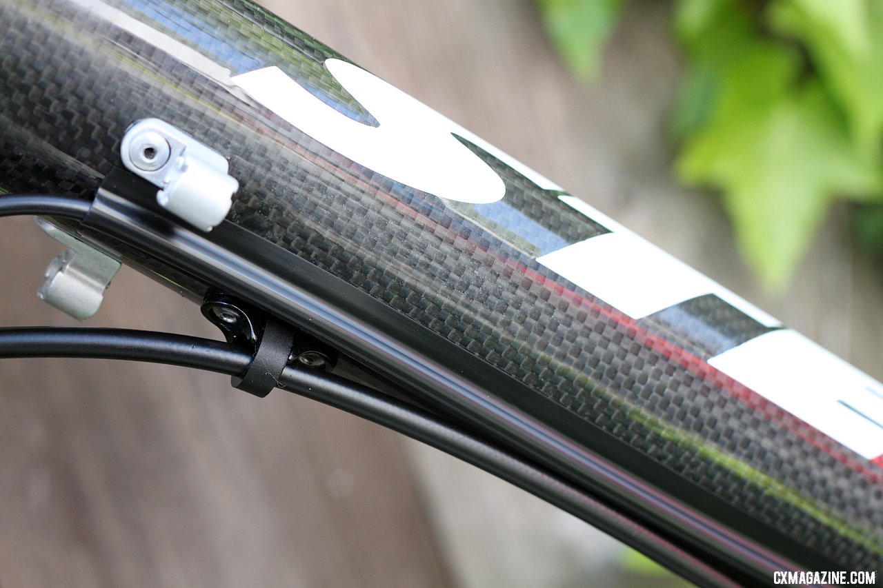 The rear brake line runs straight down the middle on the Stevens disc-equipped bike. TRP Brakes Parabox Hydraulic Disc Brake Adaptor. © Cyclocross Magazine