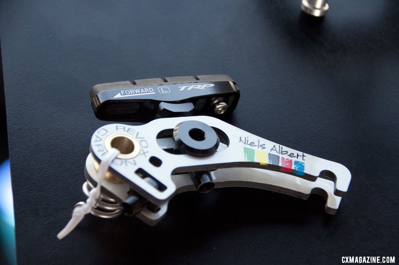 The limited edition Niels Albert World Champion TRP RevoX carbon cantilever brake. ©Cyclocross Magazine