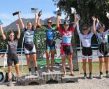 The Women’s A podium, left to right: Emily Georgeson (Helens, 4th), Alexis Ryan (TEAM SoCalCross, 2nd), Carolin Shiff (SDG, 1st), Amanda Schaper (Ritte CX Team, 3rd), Hannah Rae Finchamp (Cynergy, 5th) and Rebecca Siegel (TEAM SoCalCross, 6th). © Phil Beckman/PB Creative (pbcreative.smugmug.com)