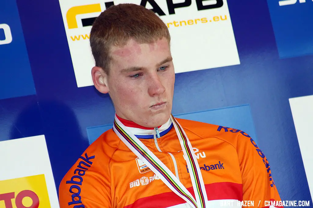 A disappointed Mike Teunissen. Teunissen finished second but was chased down by compatriot Tijmen Eising when riding in the lead.