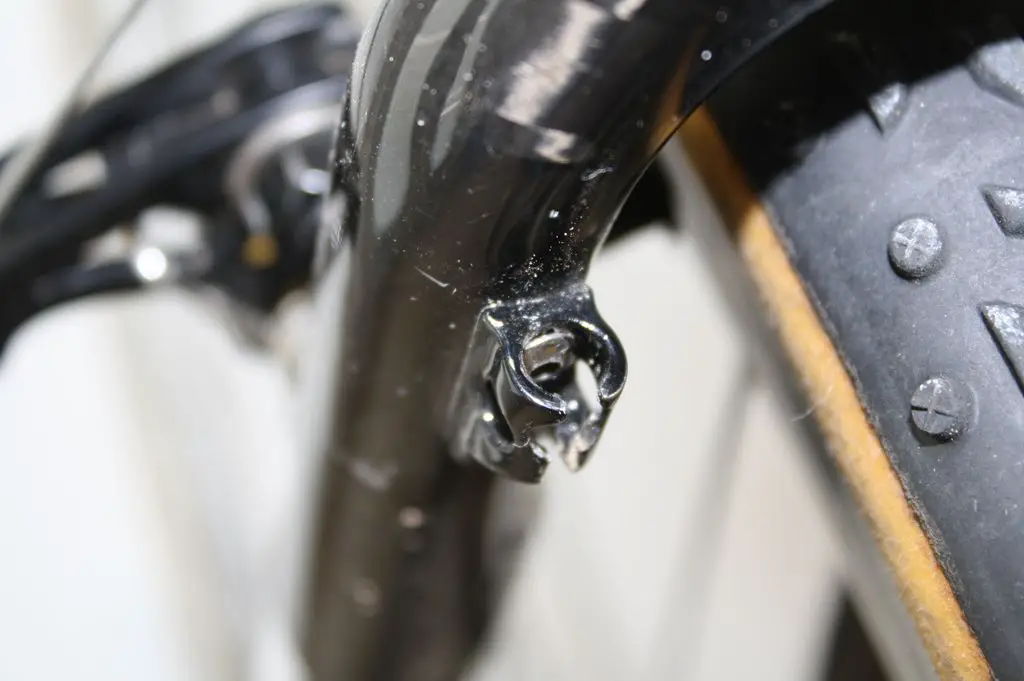 The Ridley frame uses rivets to attach the cable stops. © Jeremy Chinn