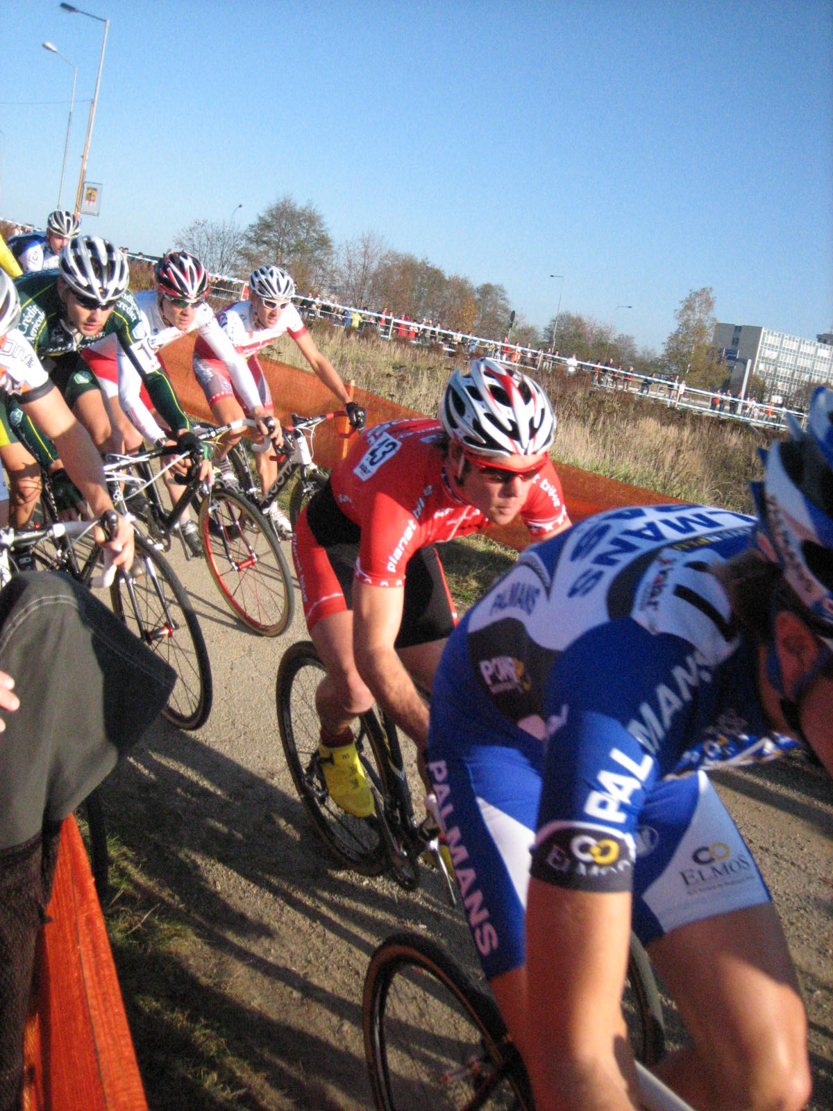 jonathan on niels albert wheel onto dirt first lap - rob peeters behind as is christian heule on right with swiss natl jersey