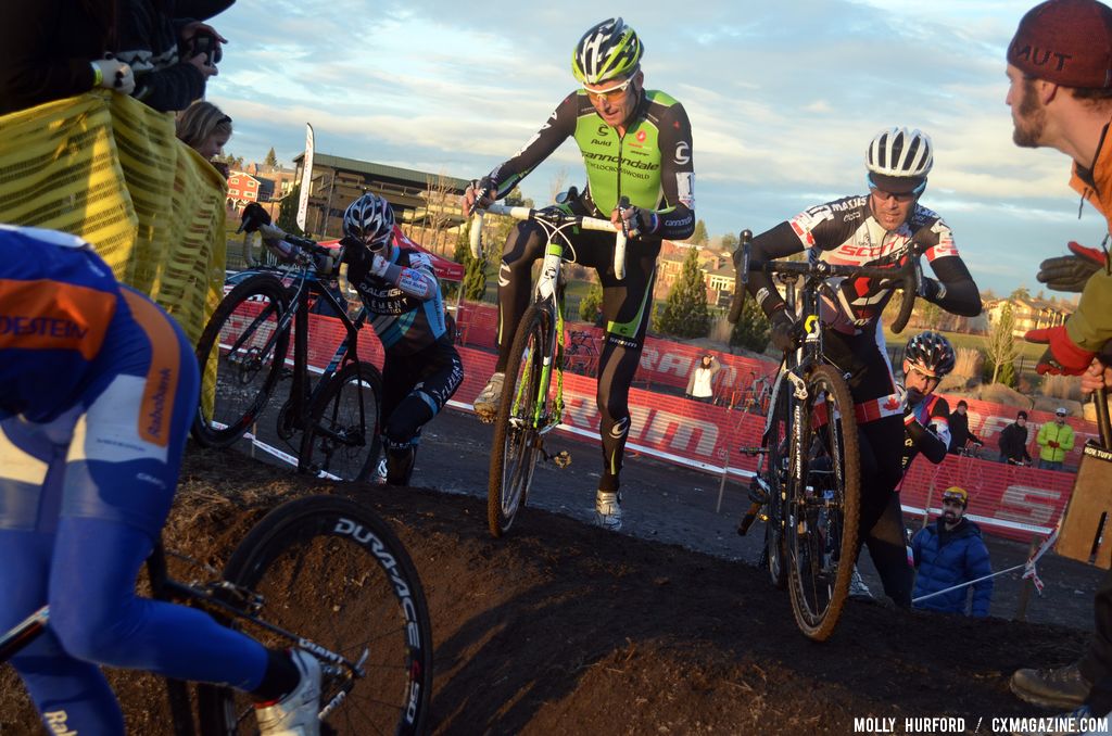 The two tallest riders -- Trebon and Kabush -- duke it out on the ride-up. © Cyclocross Magazine