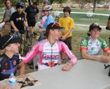 Laura, Meredith and Georgia talking about the race after the Q&A session. © Amy Dykema 