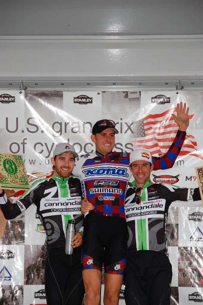 East Coast and West Coast get friendly - the men\'s Mercer Cup podium. ? Tom Olesnevich