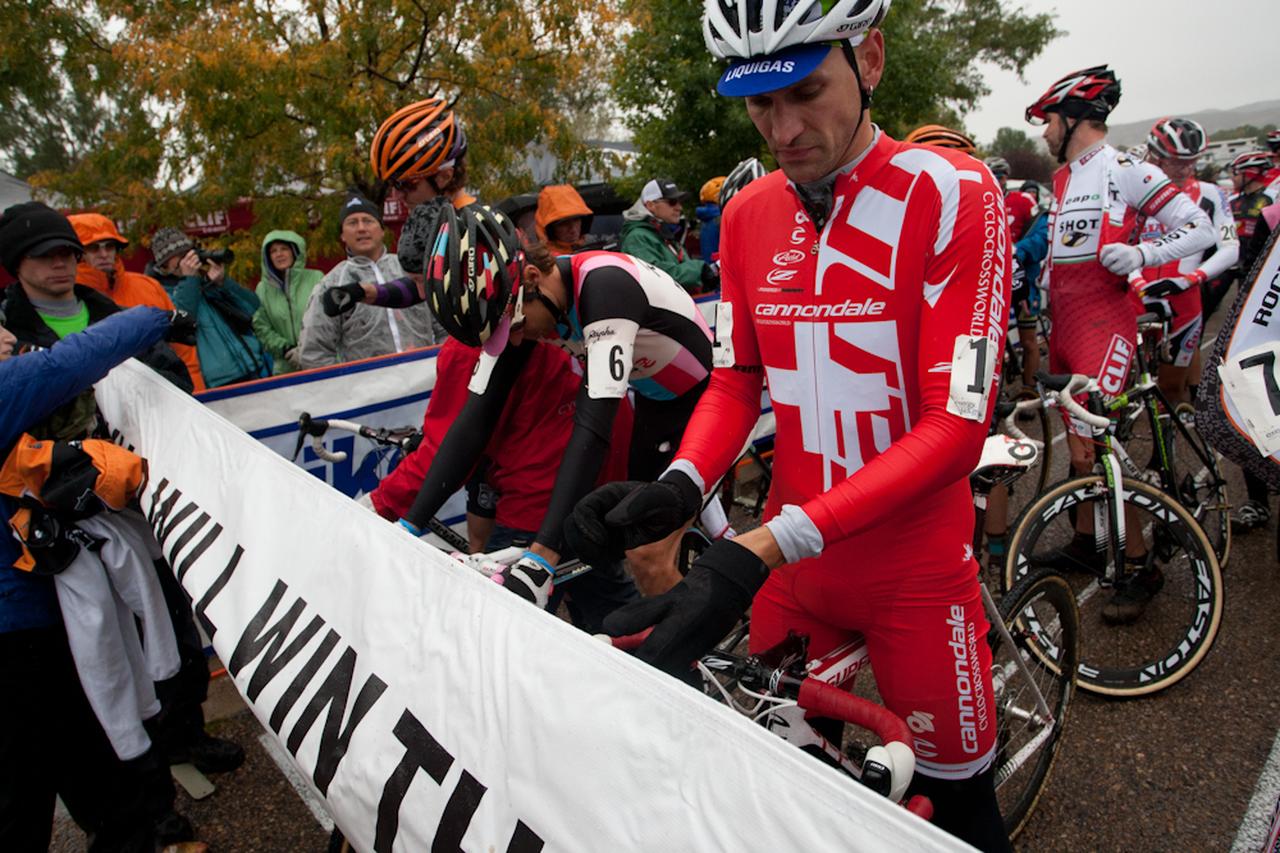 Christian Heule prepares for the start of his race. ©  Wil Matthews