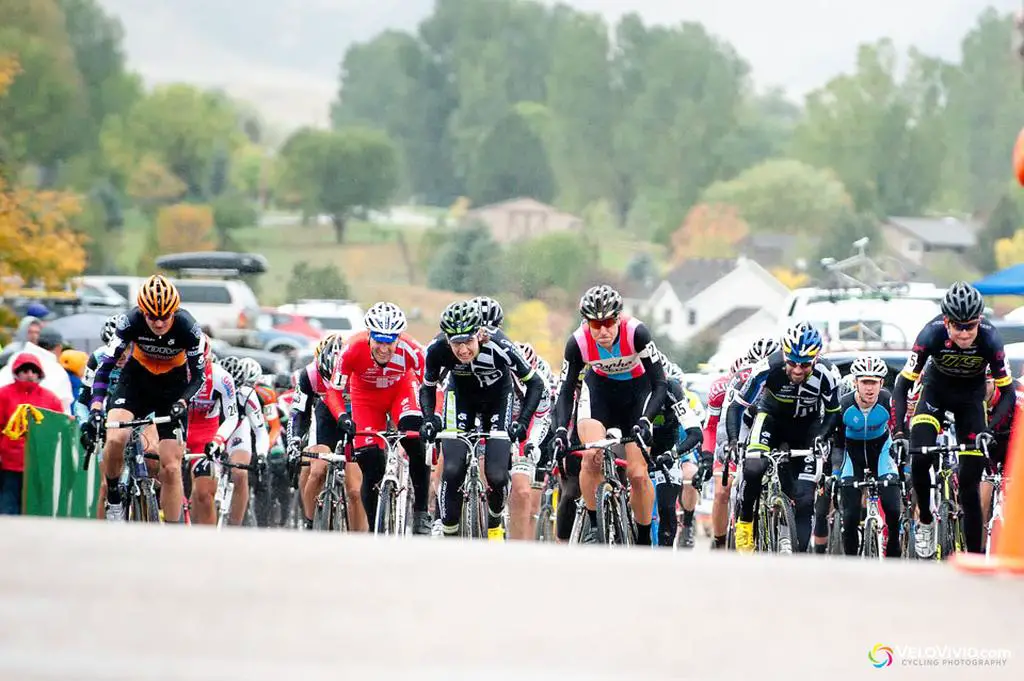 The Elite Men charge for the hole-shot on Day 1 of the USGP Fort Collins. © VeloVivid Cycling Photography