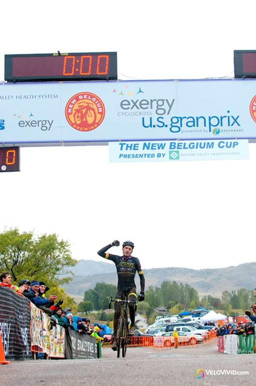 Ryan Trebon (LTS/Felt) enjoying his win on Day 1 of the USGP Fort Collins. © VeloVivid Cycling Photography