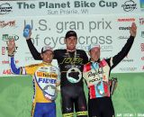 Trebon towers over Wellens (2nd, left) and Powers. 2011 USGP Planet Bike Cup, Sun Prairie. © Amy Dykema