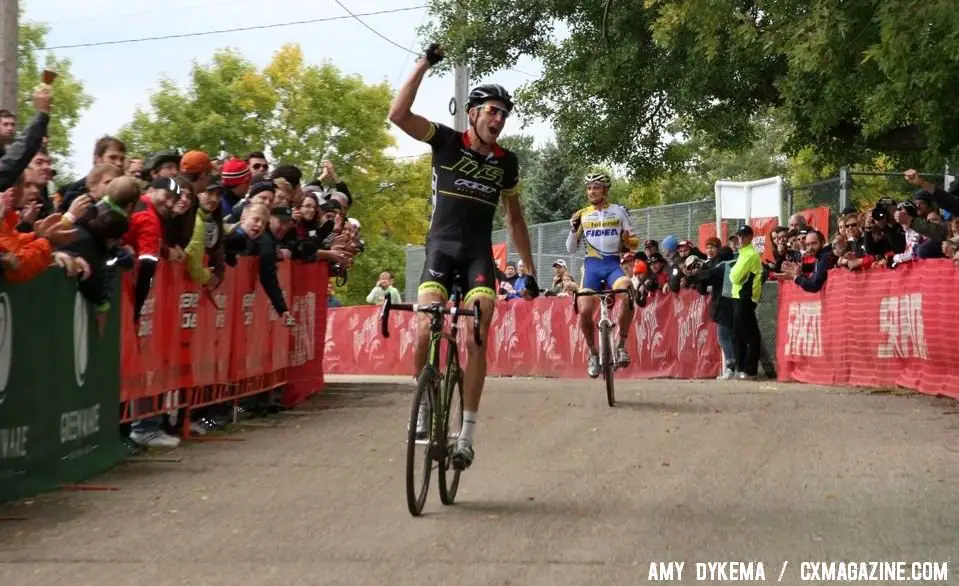 Ryan Trebon takes his first UCI win of the season over Wellens. © Amy Dykema