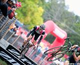 Two different approaches to the barriers by Powers and Trebon. 2011 USGP Planet Bike Cup Day 1. © VeloVivid Cycling Photography