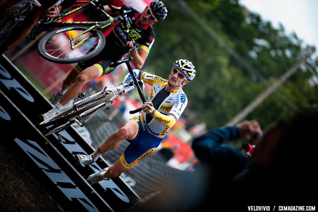 Wellens and Trebon at the barriers. 2011 USGP Planet Bike Cup Day 1. © VeloVivid Cycling Photography