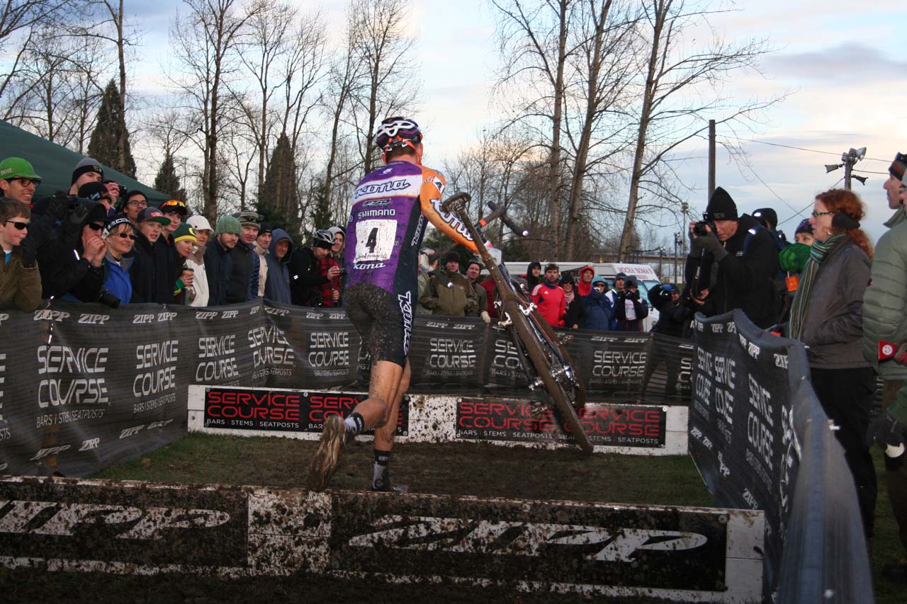 Still over a lap left, but this would be Trebon\'s final hurdles © Josh Liberles