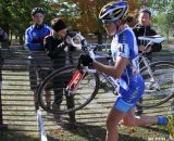 Georgia Gould charging through the barriers in one of the final laps. © Amy Dykema