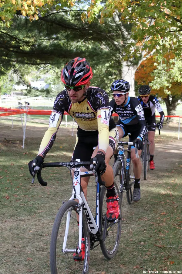 Brian Matter is leading Allen Krughoff and Matt Shriver through the section after the barriers. © Amy Dykema