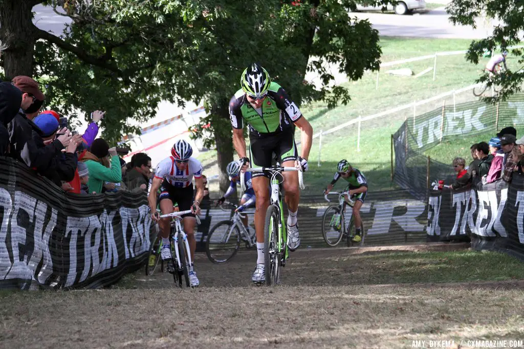 Trebon powering up the hill, chased by Powers, Johnson, Page and Driscoll. © Amy Dykema