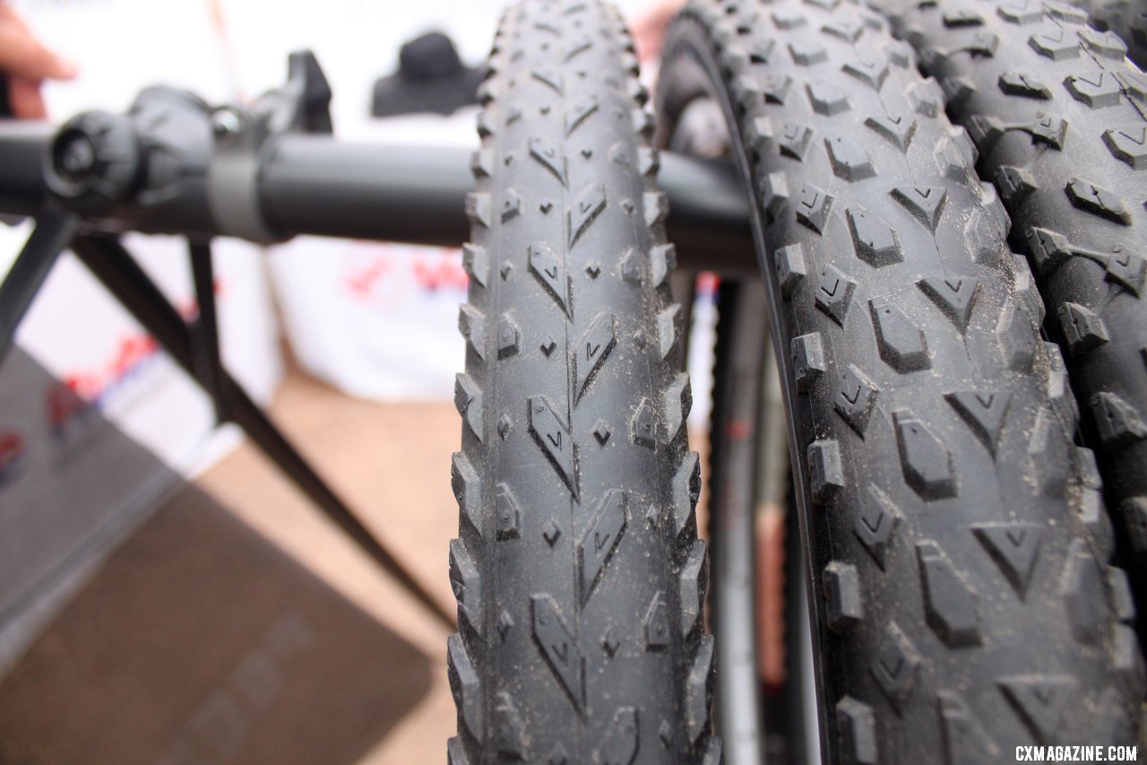 The Vee Rubber X-C-X tire will come in 700x35c and 700x40c, as well as 26 and 29 inch sizes. Interbike 2011. © Cyclocross Magazine