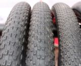 Vee Rubber's cyclocross tires, from left to right: 8, 10, 12 in 700x35c. Interbike 2011. © Cyclocross Magazine