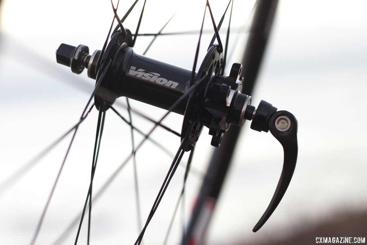 Vision Tech\'s Metron 40 disc hub on their carbon tubular wheels. © Cyclocross Magazine