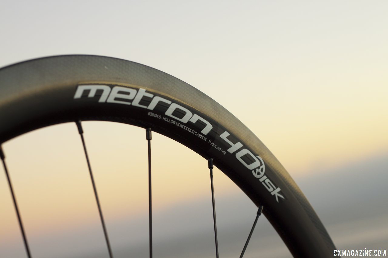 Aero bladed Sapim spokes on Vision Tech\'s Metron 40 carbon tubular wheels. © Cyclocross Magazine